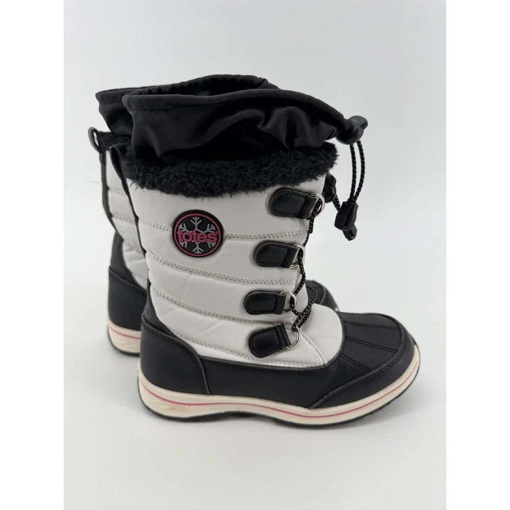 Totes Girls Alpine Mackenzie Snow Boots White Black Pink Size 2 Medium Zipper